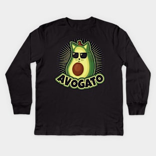 Avogato Funny Avocado Cat Lover Kids Long Sleeve T-Shirt